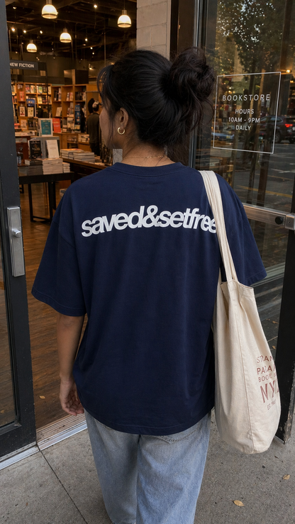 Saved and Set Free Tee — Navy
